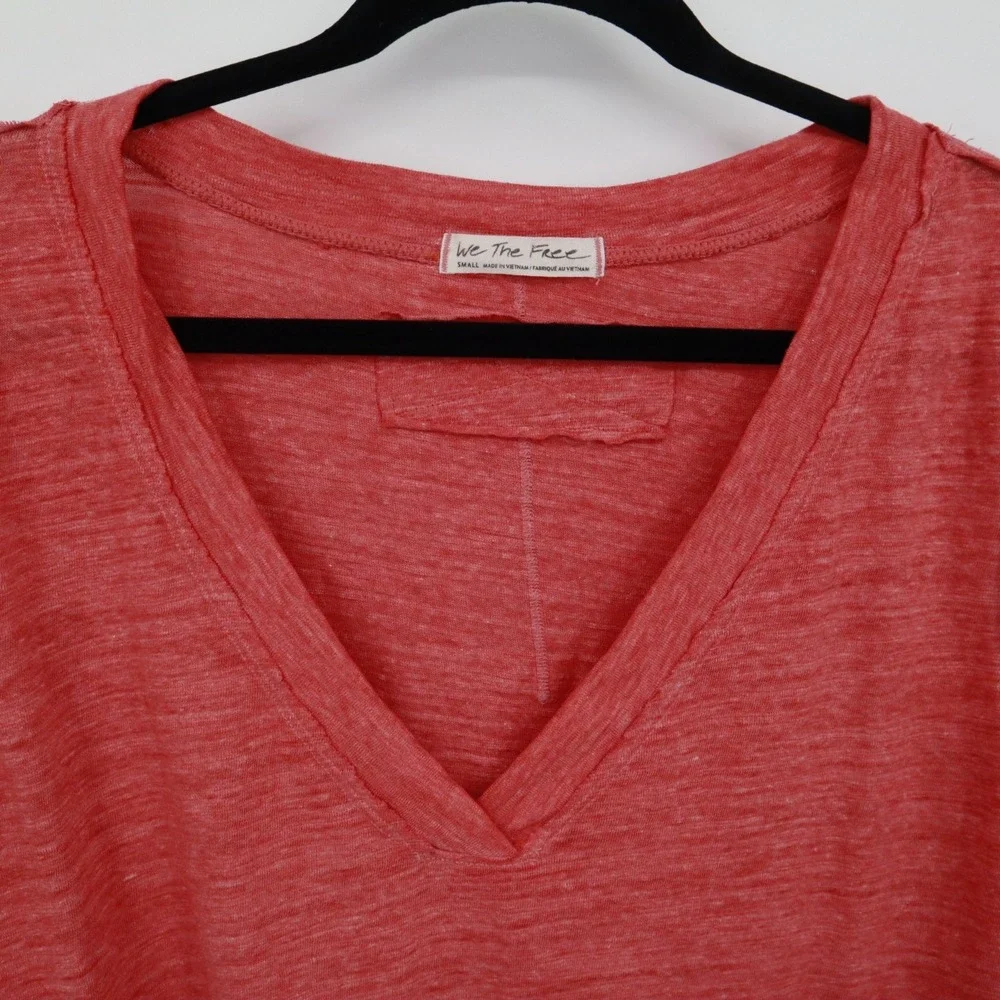 We The Free Distressed‎ Tee Women S Red Boho Coastal Oversized Casual Slouchy
